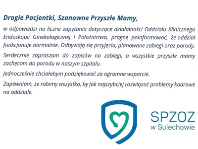 Bieżąca sytuacja  Oddziału Endoskopii Klinicznej Położnictwa i Ginekologii w SP ZOZ w Sulechowie