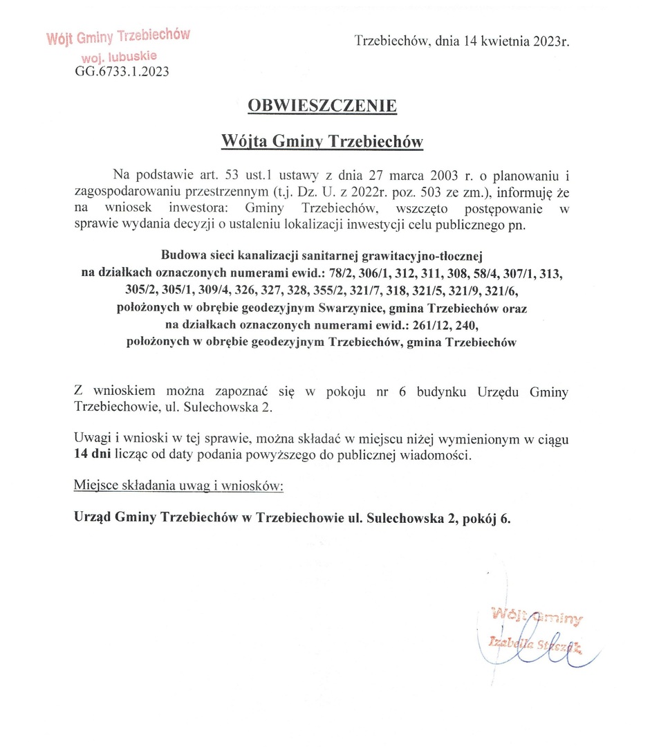OBWIESZCZENIE GG.6733.1.2023