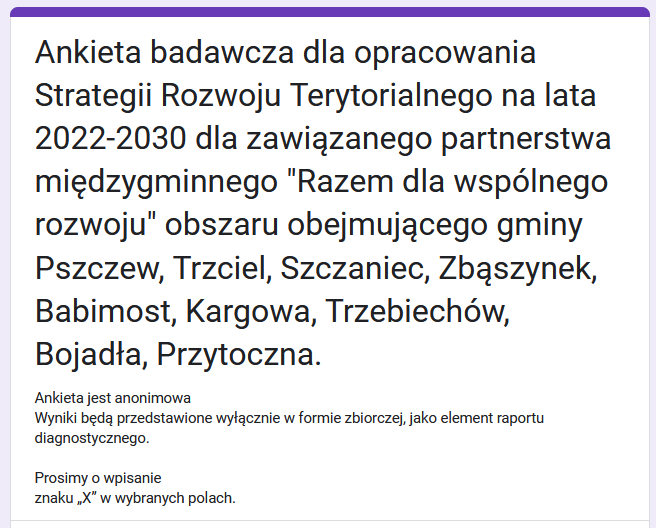 
Ankieta badawcza dla opracowania Strategii Rozwoju Terytorialnego...
