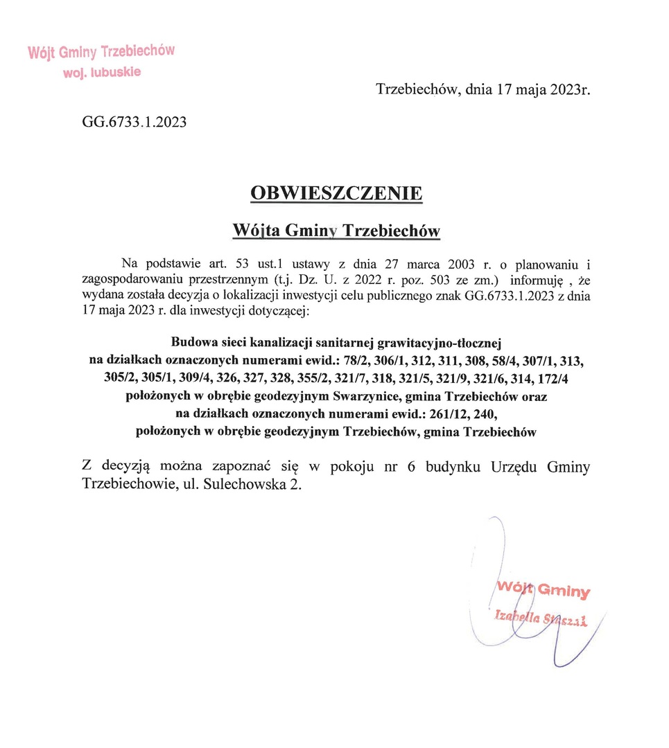 Obwieszczenie GG.6733.1.2023