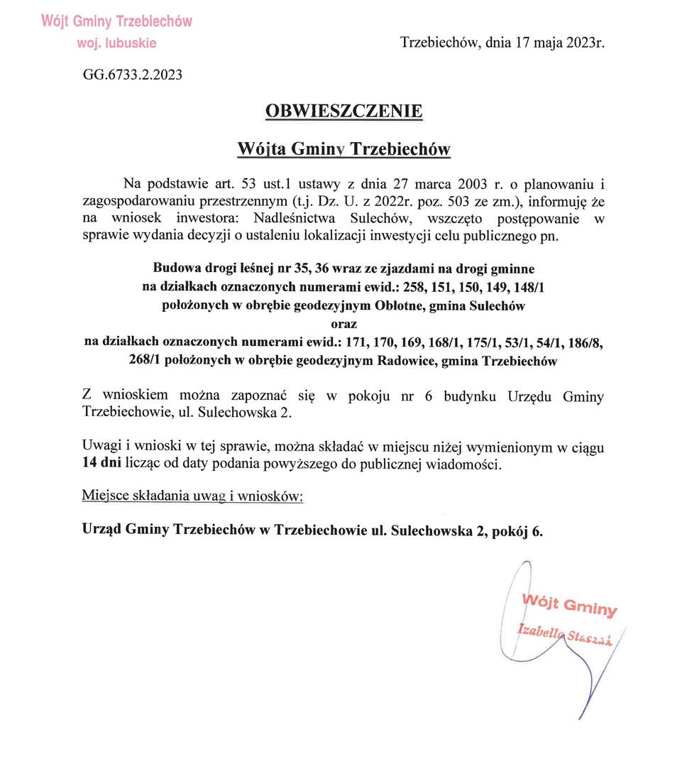 Obwieszczenie GG.6733.2.2023