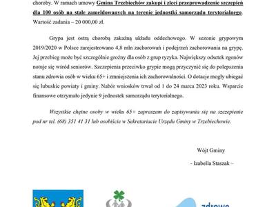 SENIORZE ZADBAJ O SWOJE ZDROWIE – SZCZEPIENIA PRZECIWKO GRYPIE DLA OSÓB W WIEKU 65+