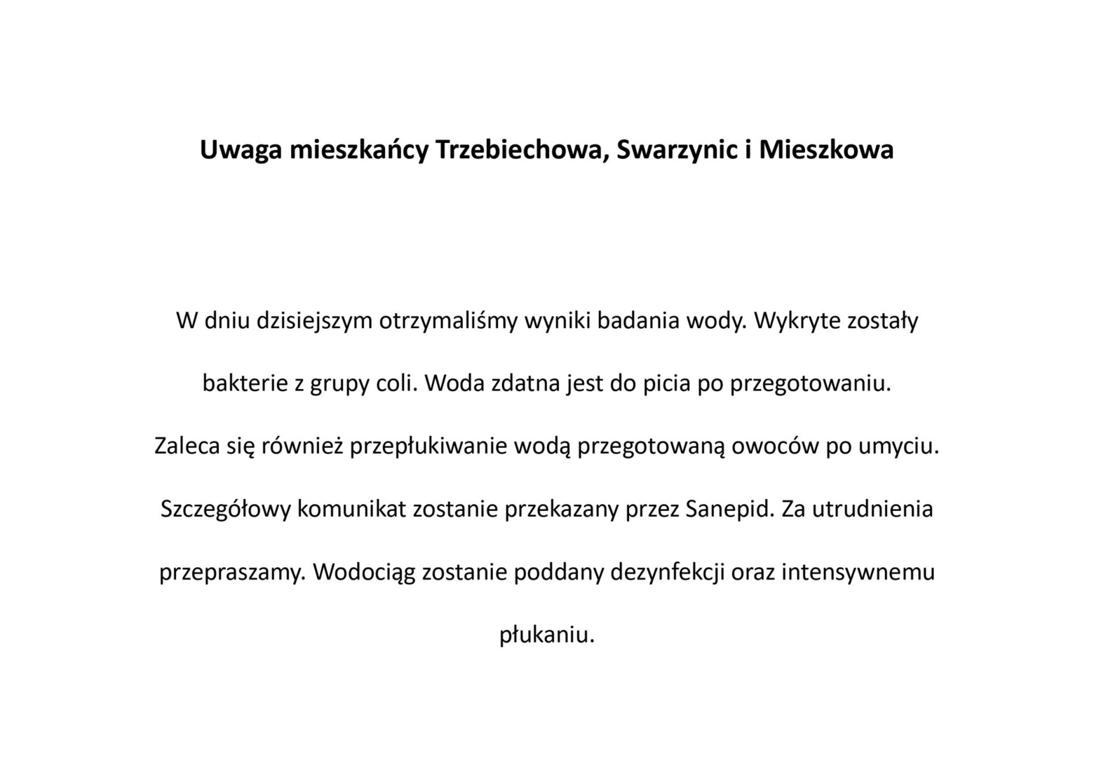 Uwaga mieszkańcy Trzebiechowa, Swarzynic i Mieszkowa