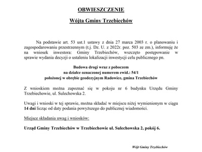 OBWIESZCZENIE Wójta Gminy Trzebiechów z dnia 03 sierpnia 2023r.