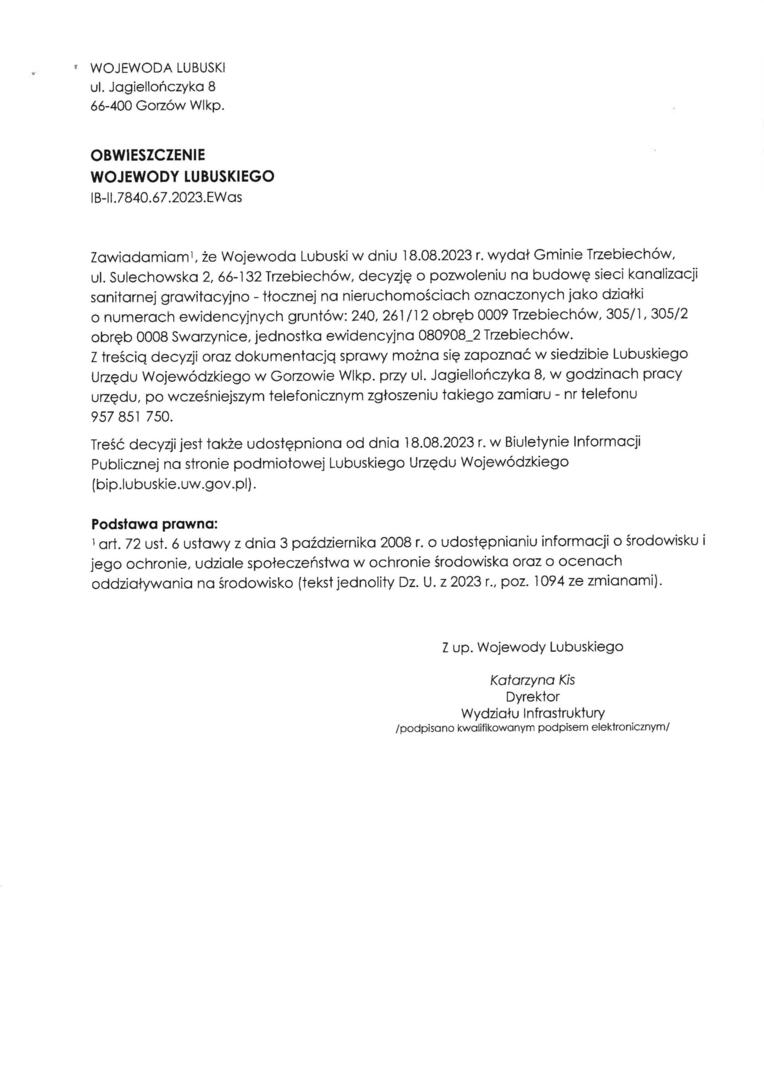 Obwieszczenie Wojewody Lubuskiego