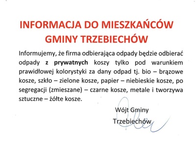 Informacja dla mieszkańców gminy Trzebiechów
