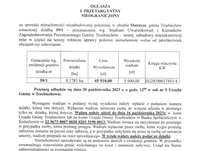 Wójt Gminy Trzebiechów ogłasza I przetarg ustny nieograniczony