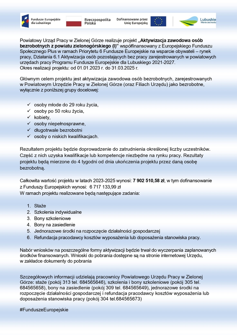 Aktywizacja osób bezrobotnych z powiatu zielonogórskiego
