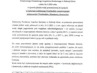UWAGA: KOMUNIKAT DOTYCZĄCY JAKOŚCI WODY