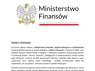 Dofinansowanie w ramach programu "Lekcje o finansach"