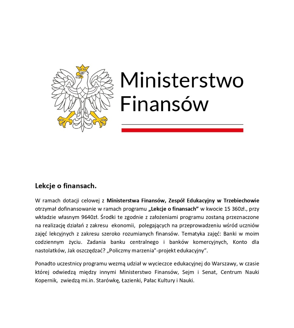 
Dofinansowanie w ramach programu "Lekcje o finansach"
