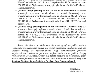 ZAKOŃCZENIE REMONTÓW DRÓG NA TERENIE GMINY TRZEBIECHÓW