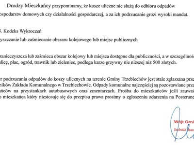 Informacja dla mieszkańców gminy Trzebiechów