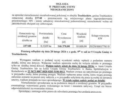Wójt Gminy Trzebiechów ogłasza II przetarg ustny nieograniczony