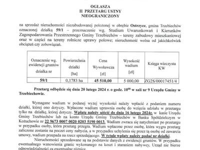 Wójt Gminy Trzebiechów ogłasza II przetarg ustny nieograniczony