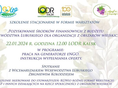 Szkolenie pt. ,,Pozyskiwanie środków finansowych z budżetu województwa lubuskiego dla organizacji z obszarów wiejskich”