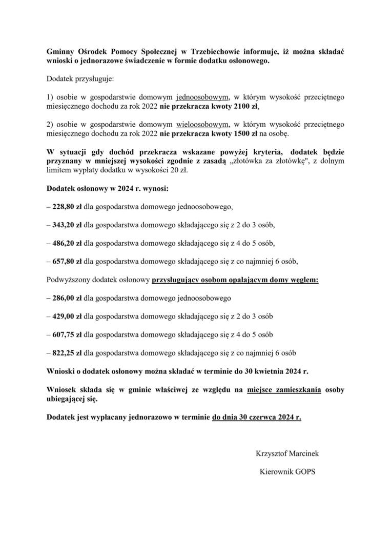 UWAGA - DODATEK OSŁONOWY - EDYCJA 2024