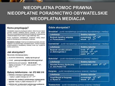Informacje o działalności punktów nieodpłatnej pomocy prawnej, porad obywatelskich i mediacji