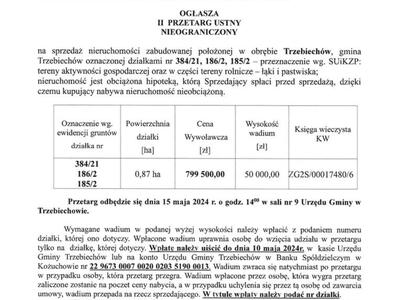 Wójt Gminy Trzebiechów ogłasza II przetarg ustny nieograniczony