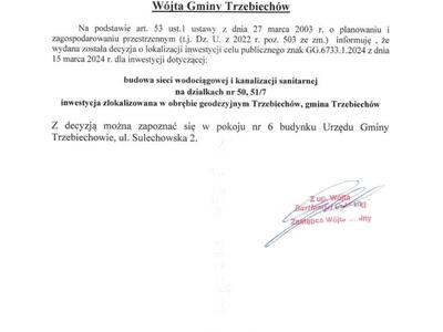 OBWIESZCZENIE Wójta Gminy Trzebiechów z dnia 15 marca 2024r.