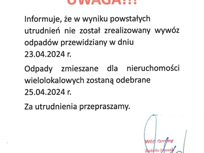 Wywóz odpadów w dniu 23.04.2024r.