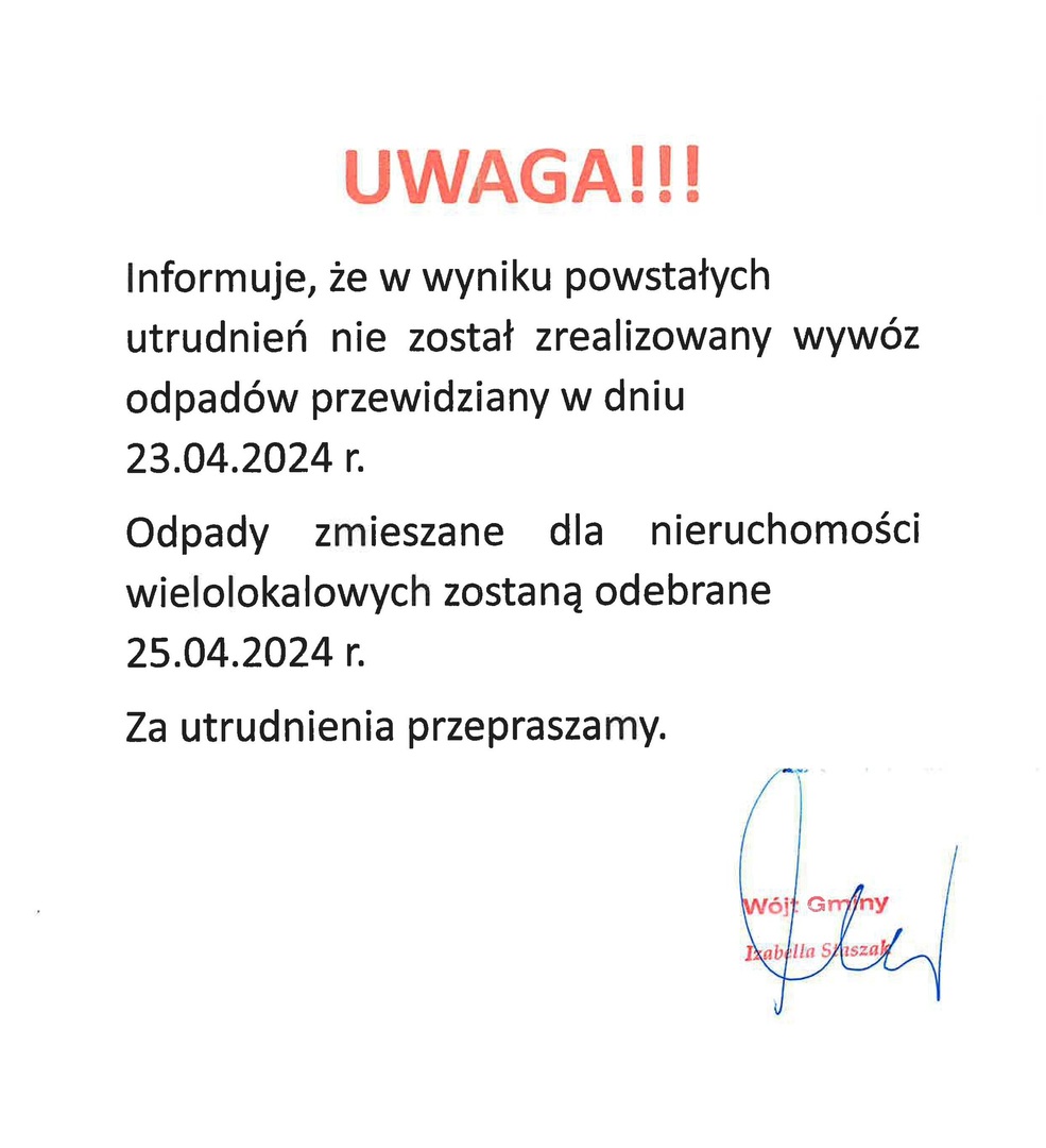 Wywóz odpadów w dniu 23.04.2024r.