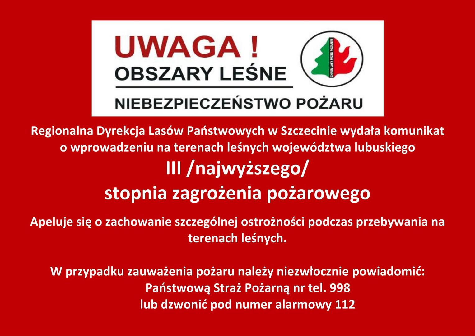 UWAGA zagrożenie pożarowe