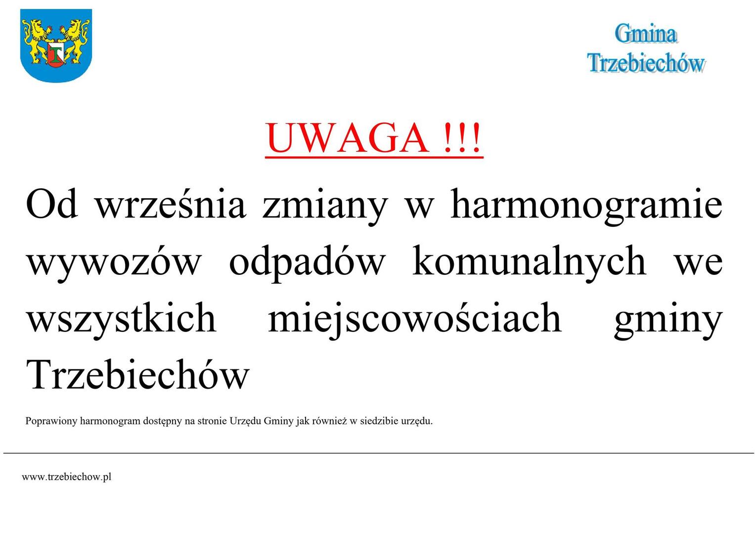 Harmonogramy wywozu odpadów komunalnych na II półrocze 2024r.