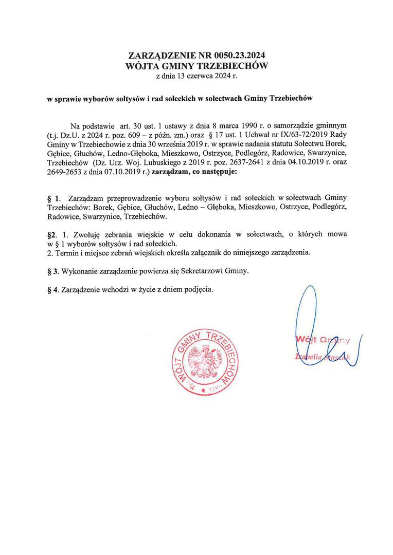 Wybory sołtysów i rad sołeckich w sołectwach Gminy Trzebiechów