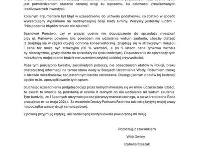 Oświadczenie Wójta Gminy Trzebiechów w sprawie absolutorium