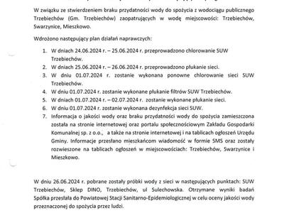 Działania naprawcze celem doprowadzenia jakości wody do obowiązujących wymagań