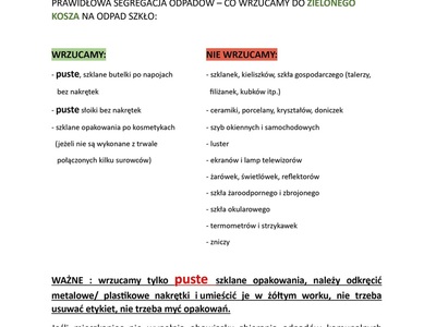 Prawidłowa segregacja odpadów - co wrzucamy do zielonego kosza na szkło