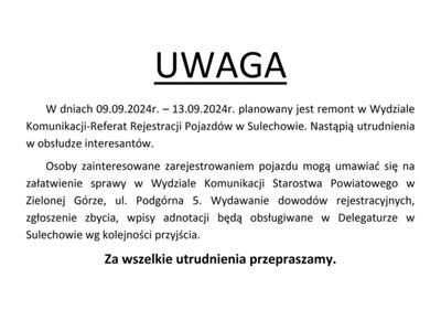 Remont w Wydziale Komunikacji w Sulechowie