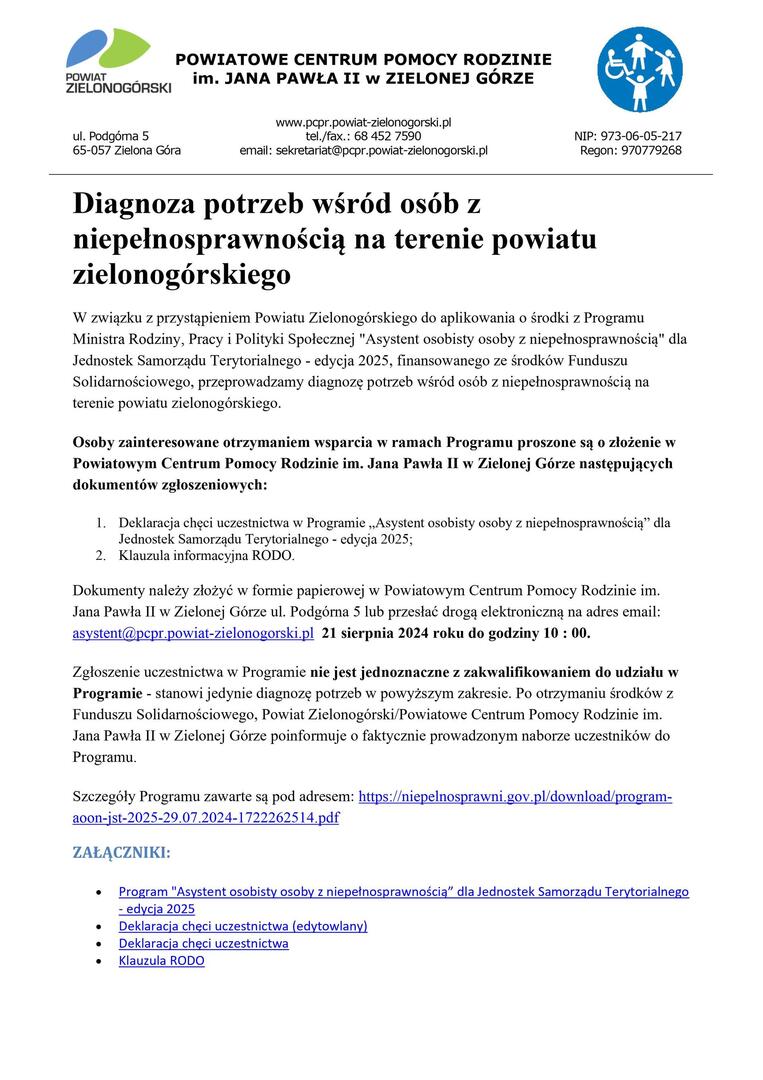 Diagnoza potrzeb wśród osób z niepełnosprawnością na terenie powiatu zielonogórskiego