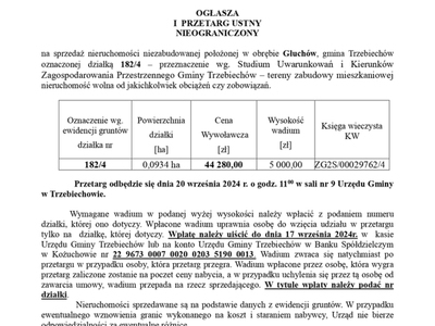 Wójt Gminy Trzebiechów ogłasza I przetarg ustny nieograniczony