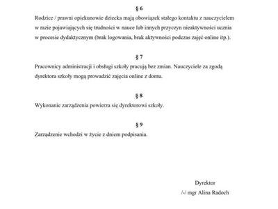 Pełna treść zarządzenia nr 9/2024 Dyrektora Zespołu Edukacyjnego w Trzebiechowie z dnia 21 sierpnia 2024 r. - str2