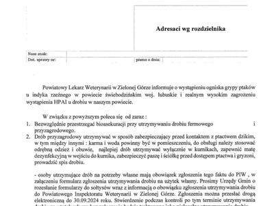 Ognisko ptasiej grypy w Powiecie Świebodzińskim