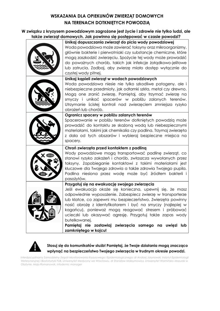Wskazania dla opiekunów zwierząt domowych na terenach dotkniętych powodzią