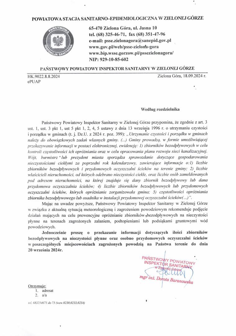 Prewencyjne opróżnianie zbiorników bezodpływowych na terenach zagrożonych zalaniem