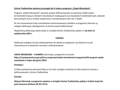 Gmina Trzebiechów zamierza przystąpić do II naboru programu „Ciepłe Mieszkanie”