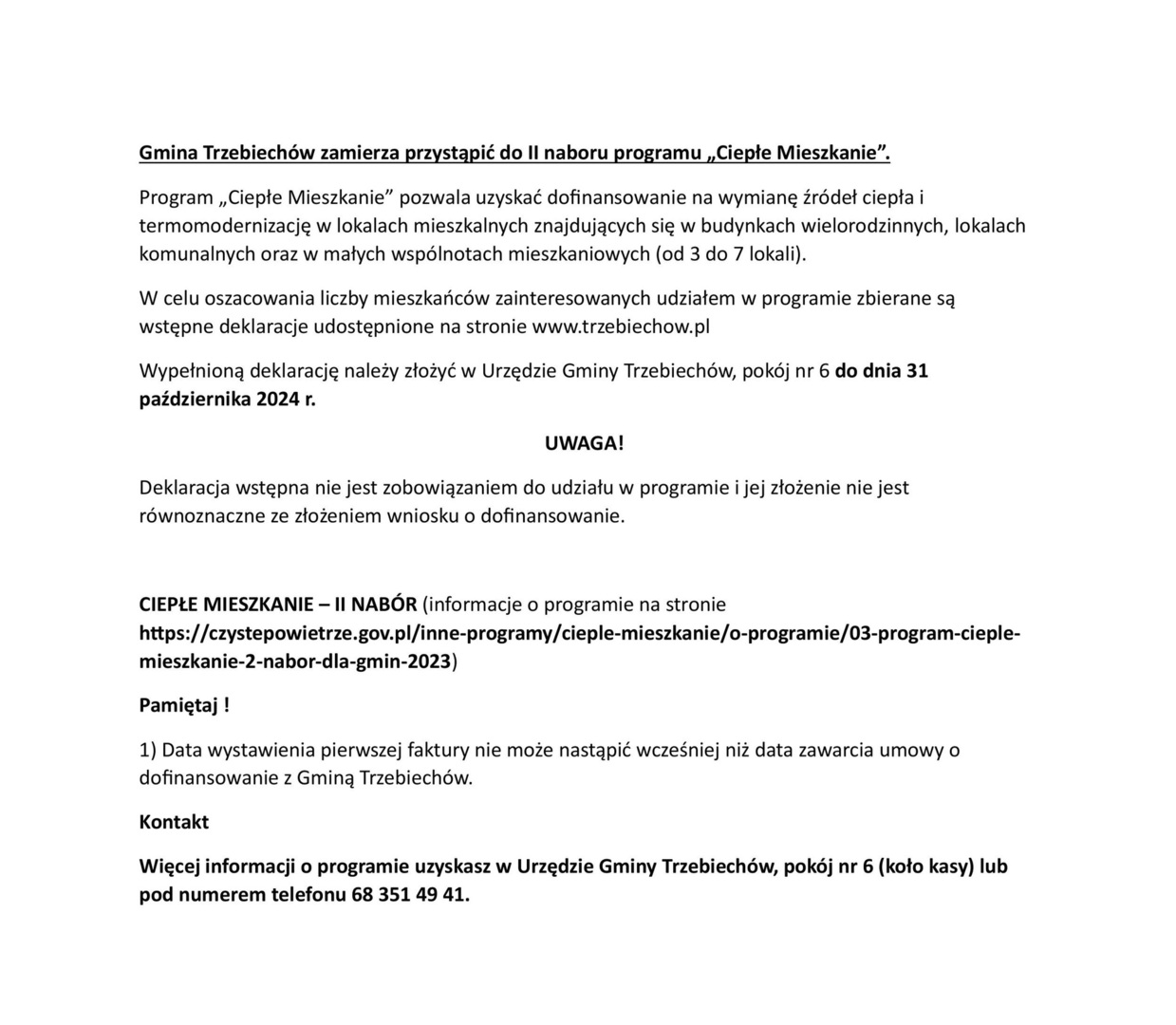 Gmina Trzebiechów zamierza przystąpić do II naboru programu „Ciepłe Mieszkanie”
