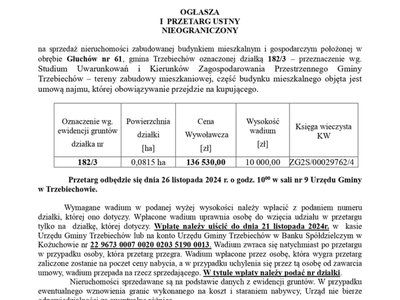 Wójt Gminy Trzebiechów ogłasza I przetarg ustny nieograniczony