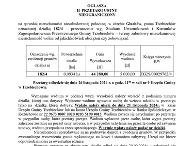 Wójt Gminy Trzebiechów ogłasza II przetarg ustny nieograniczony