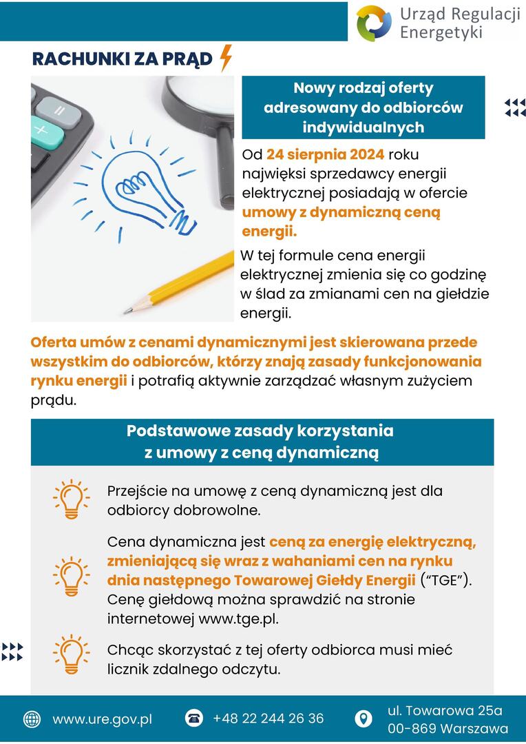 Rachunki za energię elektryczną: kampania edukacyjna URE nt. umów z ceną dynamiczną