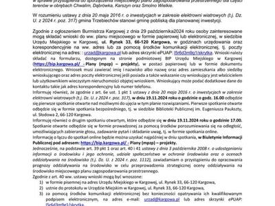 Ogłoszenie o podjęciu w gminie Kargowa uchwały o przystąpieniu do sporządzenia planu miejscowego, na podstawie którego ma być lokalizowana elektrownia wiatrowa