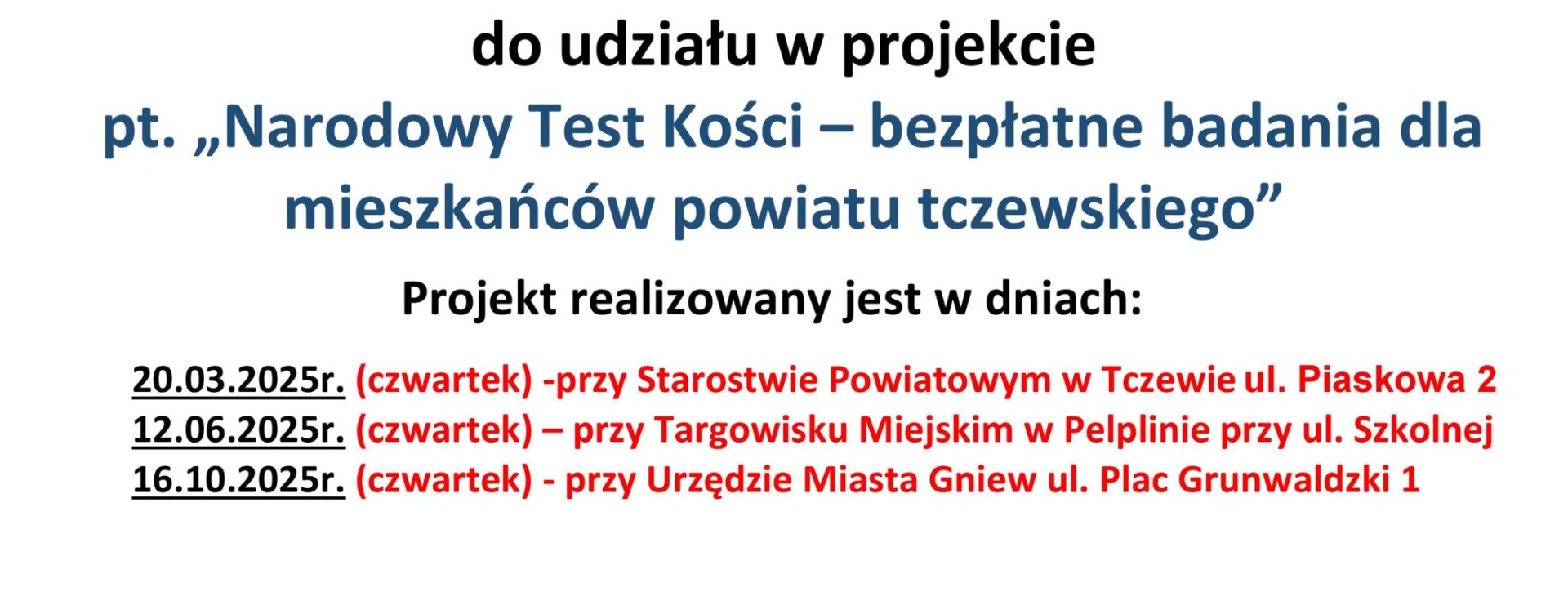 Narodowy Test Kości – bezpłatne badania dla mieszkańców Powiatu Tczewskiego