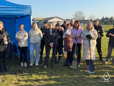 zdjęcie z sadzenie alei drzew owocowych.