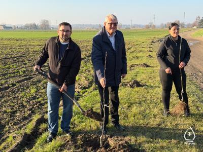 zdjęcie z sadzenie alei drzew owocowych.