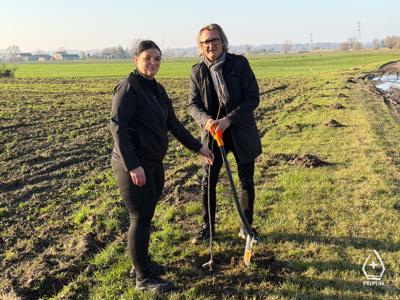 zdjęcie z sadzenie alei drzew owocowych.