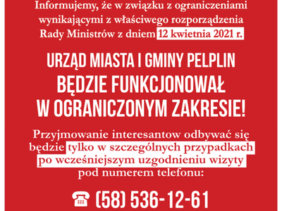 Plakat z informacją o ograniczeniu funkcjonowania urzędu.